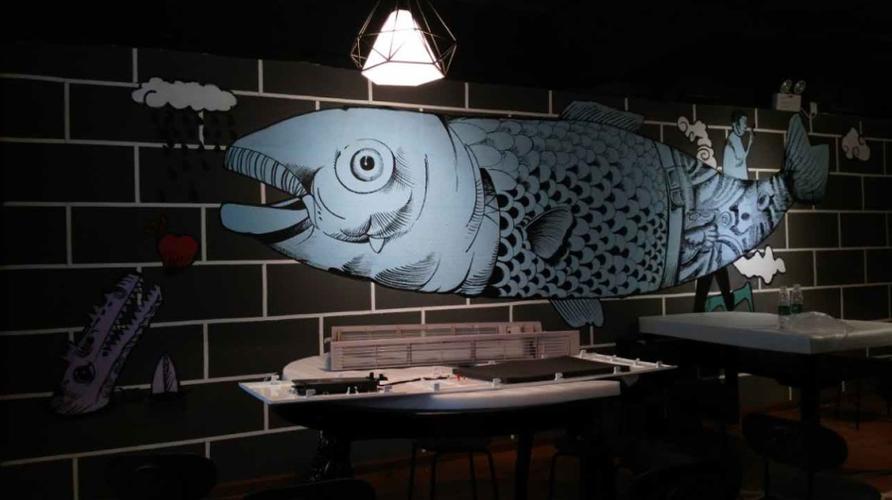 餐饮墙绘壁画_烤鱼店手绘墙图片素材_【壁画公司】免费设计报价